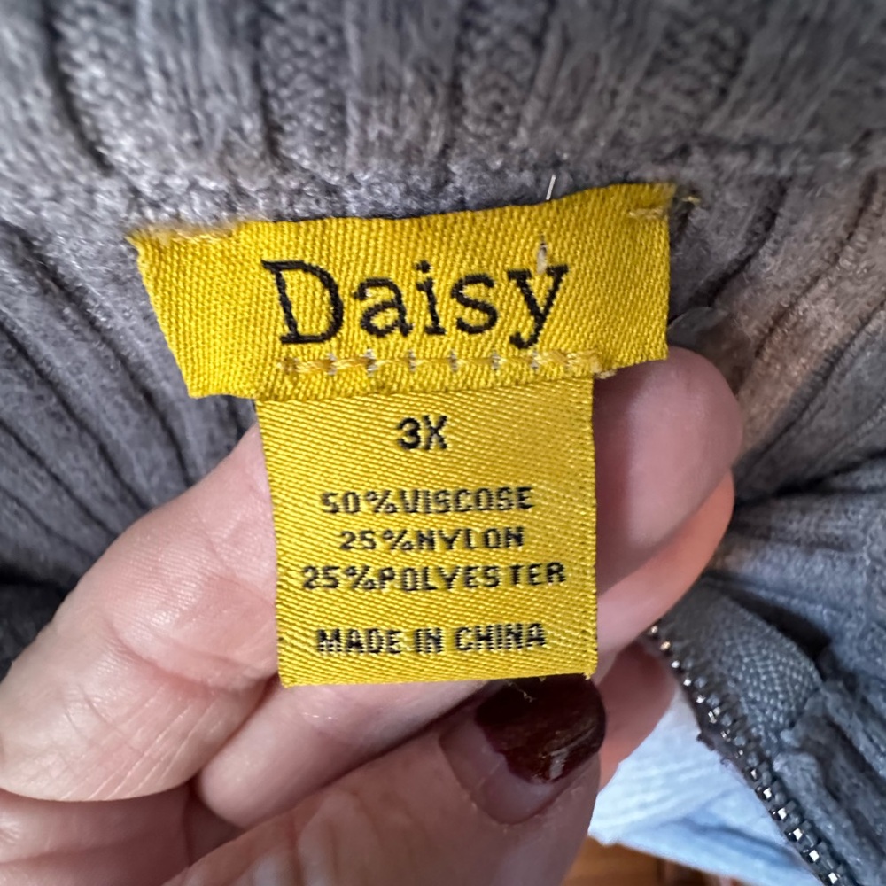 🩶 Daisy Gray Ribbed Cropped Quarter-Zip Turtleneck Sweater 3X - Picture 3 of 8